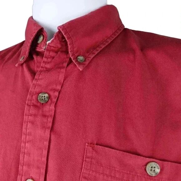 Redhead Large Mens Red 100% Cotton Utility Workwear Oxford Button Up Long Sleeve - Picture 8 of 10